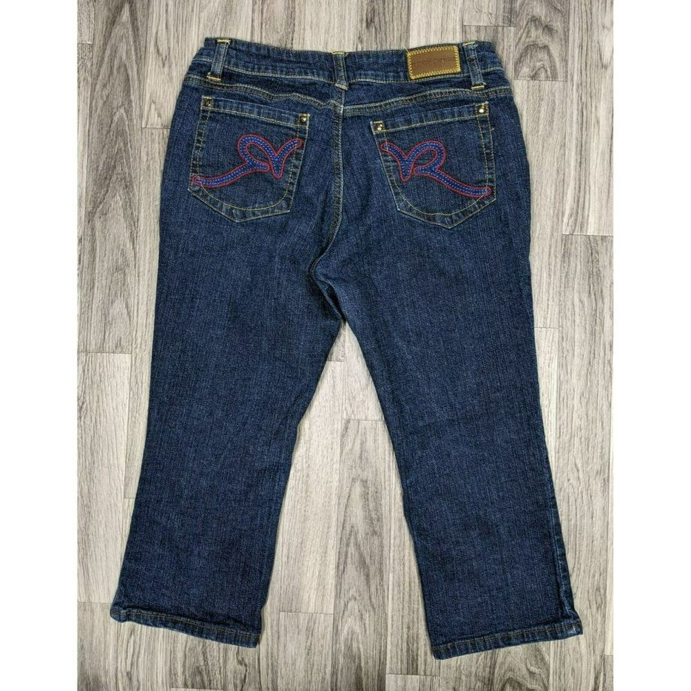 Roca Wear Juniors Size 9‎ Colorful Embroidery Denim Blue Jean Capris